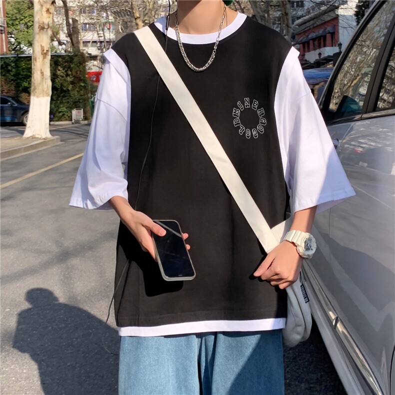 夏季潮牌男士短袖假两件t恤男潮流上衣服情侣半袖体恤衫T586P25,男装T恤,星座1116-2