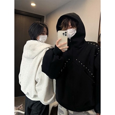 抖音得物高品质二开26春装美式高街铆钉拼接纯色开衫卫衣外套W122，女装短外套，电商A486