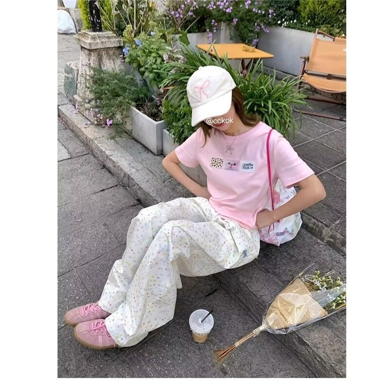 星星刺绣休闲裤2025夏季新款抽绳设计直筒高腰阔腿裤女,男装休闲裤,星座1210-1