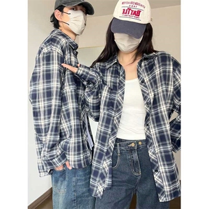 控价59港风格子衬衫宽松外套男女衬衣百搭格子外套CS2410P40图片