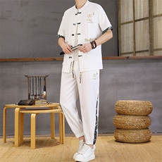 风夏季两件套男士冰丝宽松短袖套装民族男装汉服，男装T恤，星座1206（原A206）