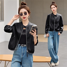 2026年春新款复古立领蛋白皮拉链短皮衣外套，女装皮衣，瑶迪依秀