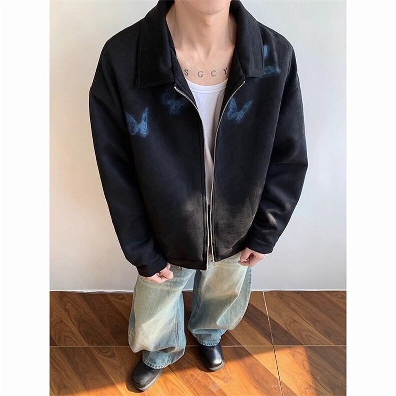 新款春秋季短款蝴蝶拉链韩版夹克男衣服宽版显身材外套HH211P70,男装夹克,星座1013-5
