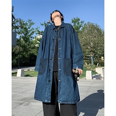 春秋季新款牛仔风衣中长款宽松潮牌港风工装外套，男装风衣，星座410-6（原星座1304-1）