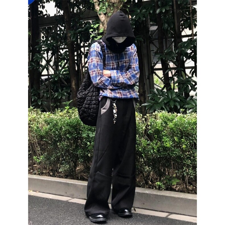 【有货】毛边破坏格子衬衫男长袖高级感拉链衬衣外套2503CC-特P45,男装衬衫,星座1007（原301D）