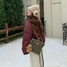 现货新款韩版宽松立领撞色格子袖口羽绒服短款外套面包服，女装羽绒服，网红馆