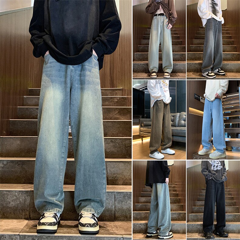 情侣款休闲百搭长裤文艺牛仔裤潮牌宽松直筒裤K392TP35控58，男装牛仔裤，电商A102B