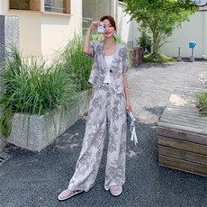 2025高级感数码印花麻料套装，女装套装/套裙，1D066-1