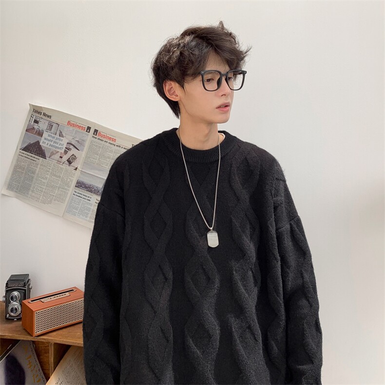 秋冬新款港风复古麻花提花套头圆领保暖毛衣XZ608-M801-P65控88,男装针织衫/毛衣,星座608(原A046)