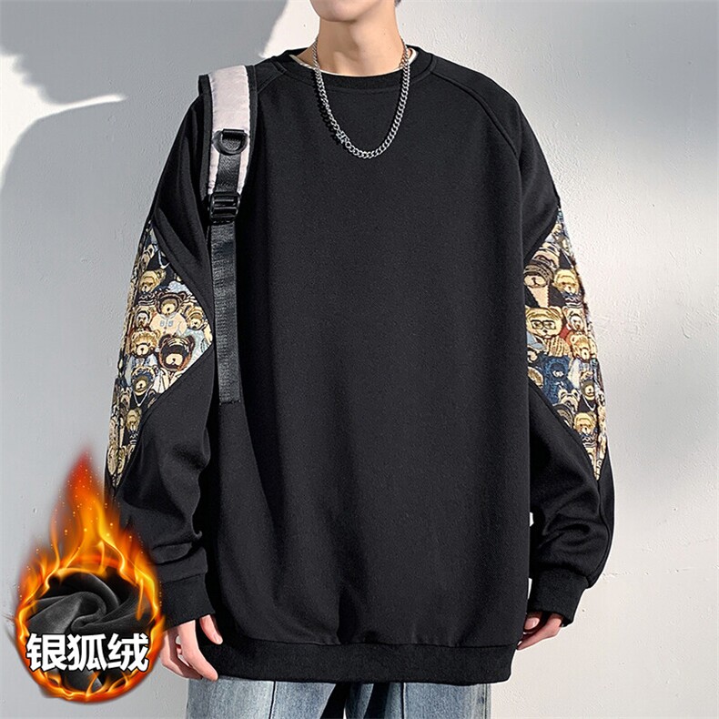 薄款改加绒特批P43无差价冬新中式银狐绒设计感卫衣男W2300J加绒,男装卫衣,电商A001-1