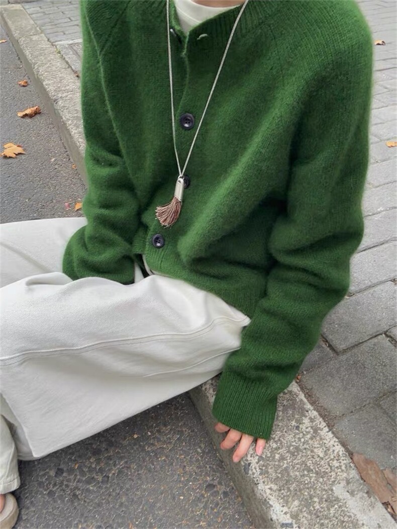 2025年秋季时尚百搭通勤简约休闲系扣圆领开衫，女装针织衫/毛衣，琳尚羊绒