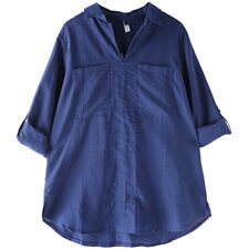 中长款纯色长袖时尚2024秋季休闲排多扣衬衫休闲棉麻百搭套头，女装衬衫，风姿绰