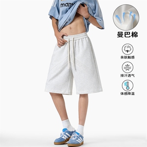 特批P30无差价夏季港风复古曼巴棉拼接重磅大码五分短裤男DK5880图片