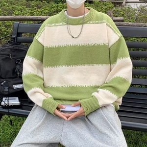 条纹毛衣男秋冬韩版潮流长袖圆领针织衫宽松情侣线衣 M857-P39图片