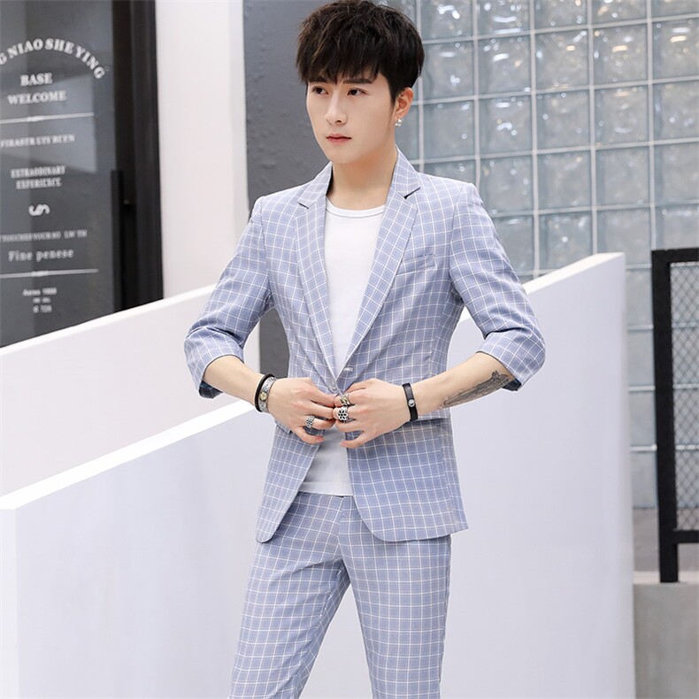 夏季中袖二件套韩版修身七分袖学生帅气休闲薄款XZ1304-2,男装西服,星座613B