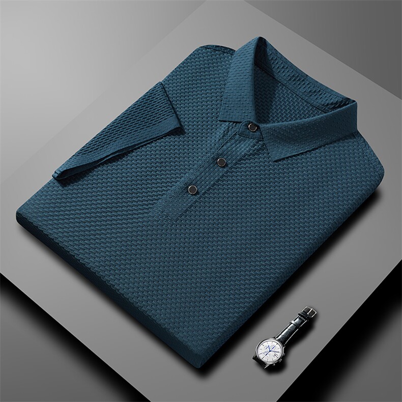 冰丝短袖T恤男翻领薄款上衣夏季新款中年男士休闲宽松半袖体恤衫,男装T恤,电商B212（原钱塘6029）