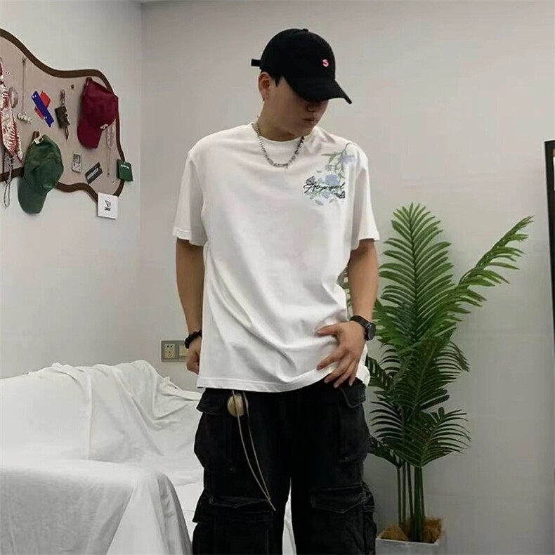 万针全刺绣解构设计260克重磅双纱纯棉高品质美式高街短袖T恤特35,男装T恤,电商A486-1
