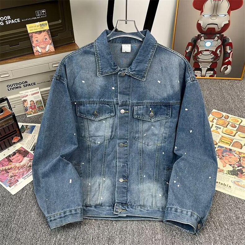 美式高街复古水洗做旧牛仔夹克男女街头宽松牛仔外套HH8871P63，男装工装外套，星座1013-5