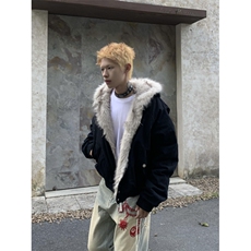 MRNEARLY美式假两件夹克棉服冬季外套男春秋款慵懒风宽松连帽棉衣，男装夹克，四季星座505