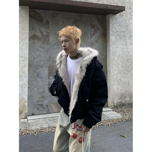 MRNEARLY美式假两件夹克棉服冬季外套男春秋款慵懒风宽松连帽棉衣图片