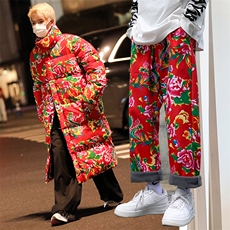 Z8长款棉衣加绒裤套装外套高个风汉服团队男女大码新中式表演，男装棉衣，星座115A(原星座507）