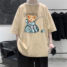 YT26251-P30NASA亚短袖t恤男大码五分袖男宽松七分袖港风模特，男装T恤，电商A040