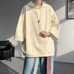 现货 DX10116-特批42 控78 七分袖痞帅链条设计连帽短袖T恤大码男图片