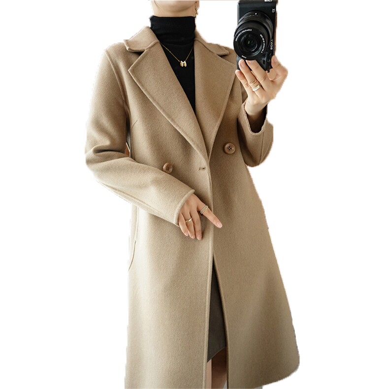 时尚百搭羊毛呢子大衣女中长款修身显瘦气质外套，女装毛呢外套，豪顺羊绒