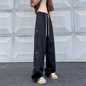多巴胺排扣休闲裤小众设计高级感湖蓝裤子男cleanfit宽松冰丝西裤图片