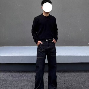2026新美式复古vibe小众弯刀牛仔裤重工水洗阔腿裤K71336-P48网图图片
