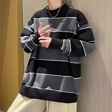 美式冬季条纹圆领毛衣男慵懒宽松百搭针织衫男秋冬MY05641-P50，男装针织衫/毛衣，星座308B-1