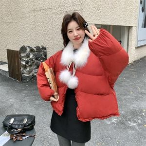 新款现！真狐狸毛保暖红色羽绒服外套2C133-6012-P285-K408图片