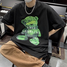 港风短袖上衣男夏潮流小熊印花百搭五分半袖T恤A071-5522-P28，男装T恤，电商A071
