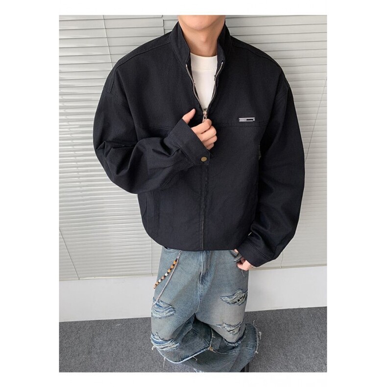 日系cityboy夹克外套男2025春秋新款宽松潮牌青少年休闲黑色上衣,男装夹克,四季星座505