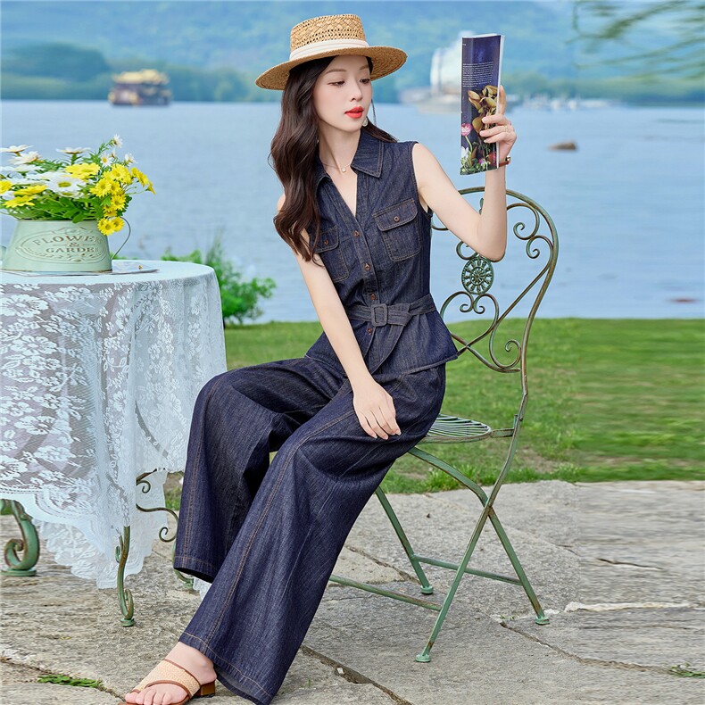 2026夏装新款简约时尚休闲复古牛仔套装两件套,女装套装/套裙,美沁