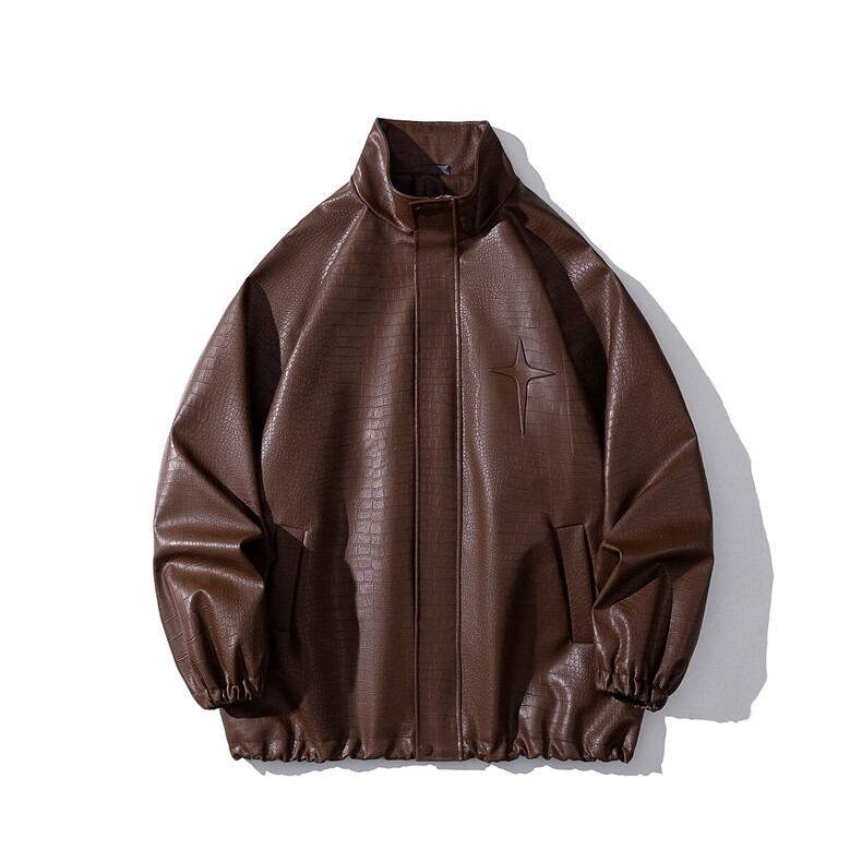 1白底鳄鱼纹钢印四芒星图案设计潮流大码夹克男JK77739P85控118，男装夹克，星座226-2