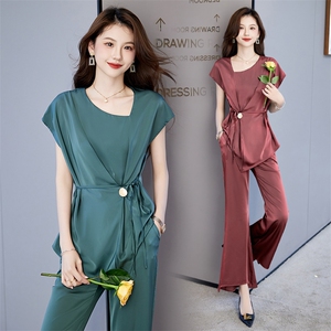 高级感职业套装女2023年夏季新款时尚气质女神范薄款阔腿裤两件套，女装套装/套裙，火爆靓佳人