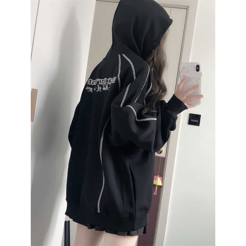 5264-P60原版做工拼接加厚宽松中性连帽卫衣加绒,女装卫衣/绒衫,星座617A-2