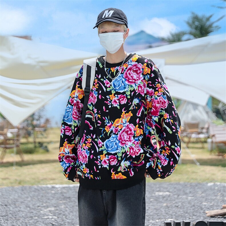 B203圆领大花卫衣大码男女新中式汉服团队表演出饭店火锅店情侣潮，男装民族服装，星座115A(原星座507）