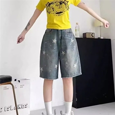 AK2299-P45美式高街阔腿牛仔五分裤5夏季新款宽松百搭直筒裤，女装休闲裤，星座617A-2