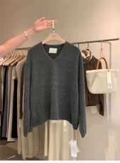 时尚百搭V领羊毛毛衣显瘦修身长袖针织衫，女装针织衫/毛衣，鑫之绒