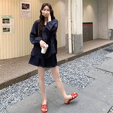 休闲防晒套装女设计感小众长袖衬衣+短裤两件套夏季，女装套装/套裙，纯色衣恋