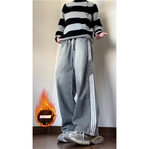 秋冬加绒加厚三条杠牛仔裤男休闲直筒裤子-A1218JRP60常规P48图片