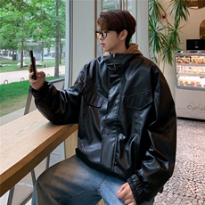 情侣装机车皮衣外套男2023新款春秋凯美拉PU皮双层刺绣夹克W6700，男装夹克，星座1116A-1（原606A）