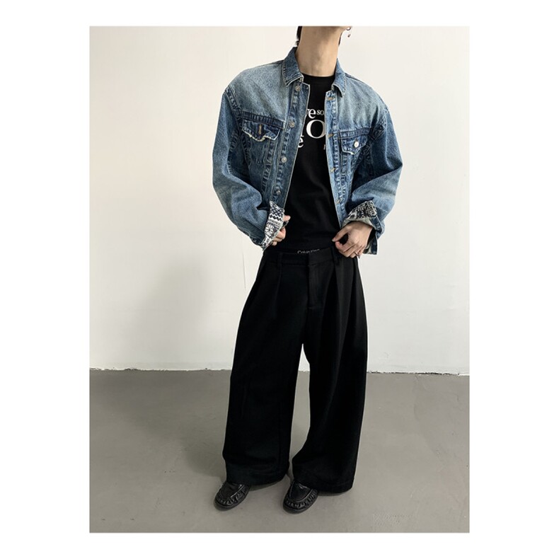 现货！水洗短款拼接牛仔外套夹克高街复古美式牛仔褂RF4007-P88,男装工装外套,星座1005-6