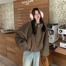 现货2D078-Y3385-P185K299仿生皮草貂绒外套浅粉/玫红/姜黄/深咖，女装棉衣/棉服，2D078