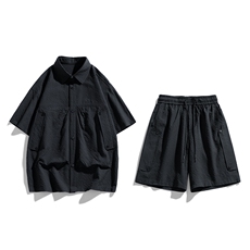 夏季套装男高品潮牌五分袖衬衫大码短裤两件套DSA157-1-C75-P80，男装衬衫，电商A157-1