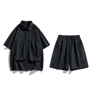 夏季套装男高品潮牌五分袖衬衫大码短裤两件套DSA157-1-C75-P80图片