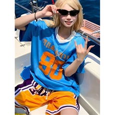 撞色V领短袖T恤女夏季网眼宽松运动休闲复古字母印花上衣TY160，男装T恤，星座1116A（原606A-3）