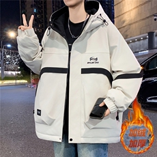 数据款秋冬季加绒加厚青少年连帽夹克男潮牌设计感外套JK8802-P75，男装夹克，星座301D(原星座1004-8）